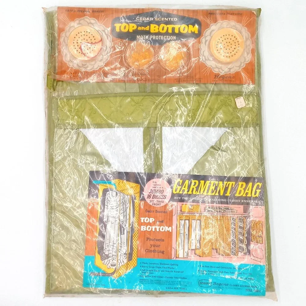 Vintage 1966 Bogene Garment Bag Avocado Green NOS New Old Stock Closet Organizer